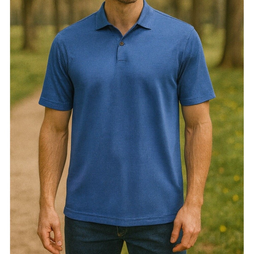 Pebble Beach Performance Men's Blue Striped Golf Polo Shirt Size M